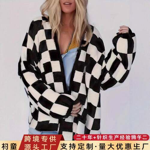 【Plus Size】 Plaid Print Drop Shoulder Loose Cardigan,,