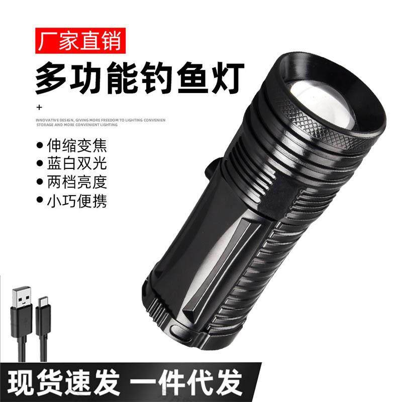 跨境钓鱼灯夜钓灯紫光灯蓝光灯钓鱼专用充电头灯led强光钓鱼灯
