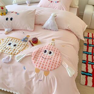 可爱曲奇全棉磨毛立体贴布绣四件套少女心纯棉被套床上用品