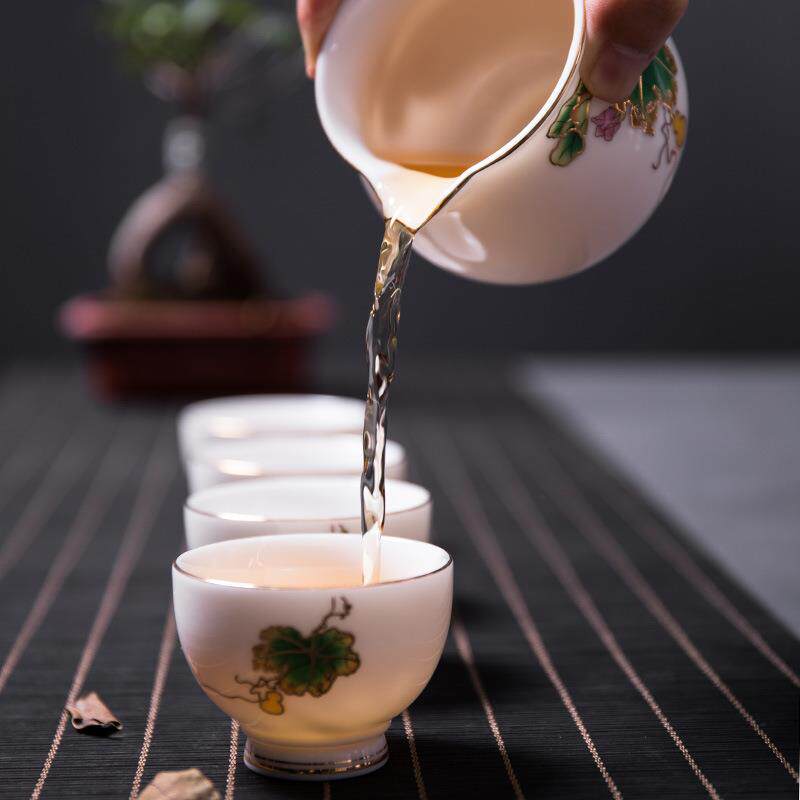 意厂家直销青手绘创描金德花化羊脂白玉茶瓷具套装茶壶盖碗茶杯88