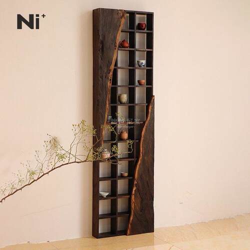 Ni尼家侘寂风博古架实木茶杯架中式多宝阁壁挂式置物古董架子格架