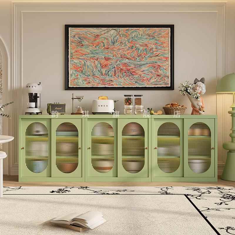 法式简约推拉门餐厨边柜铁艺客厅边柜阳台收纳置物柜房具YFE储餐