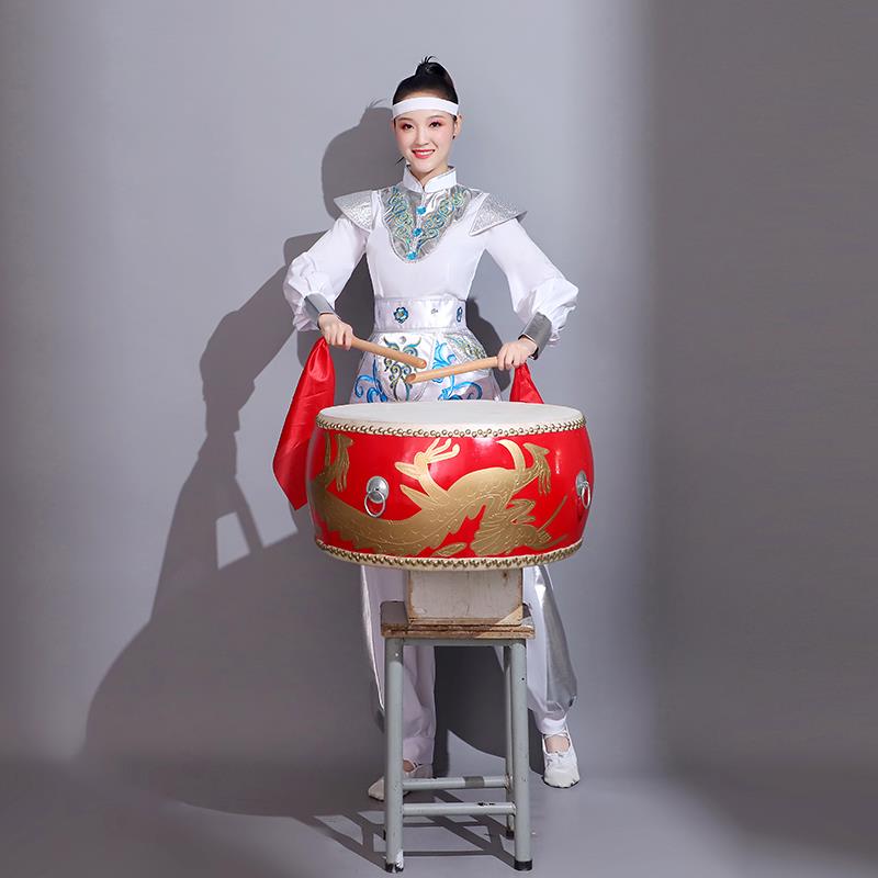 高档服陟鼓队打鼓武服演出服威盘风锣鼓舞台装女装表演套装红白喜图片