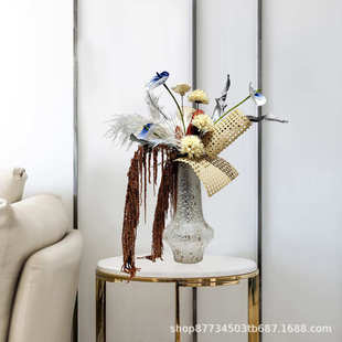 轻奢高级感高档仿真花摆件现代简约玻璃花瓶插花样板间客厅装 饰品