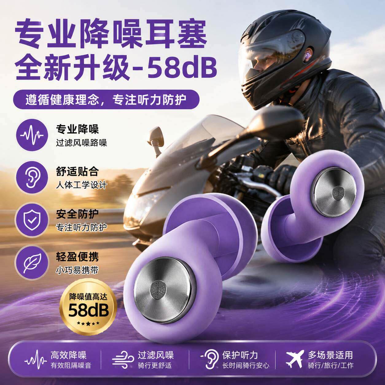 摩托车骑行降噪耳塞降风噪防风隔音专用不伤耳赛车超强静音防噪音