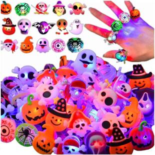 20/50pc Halloween LED Light Up Rings Toys Horror Pumpkin Gho