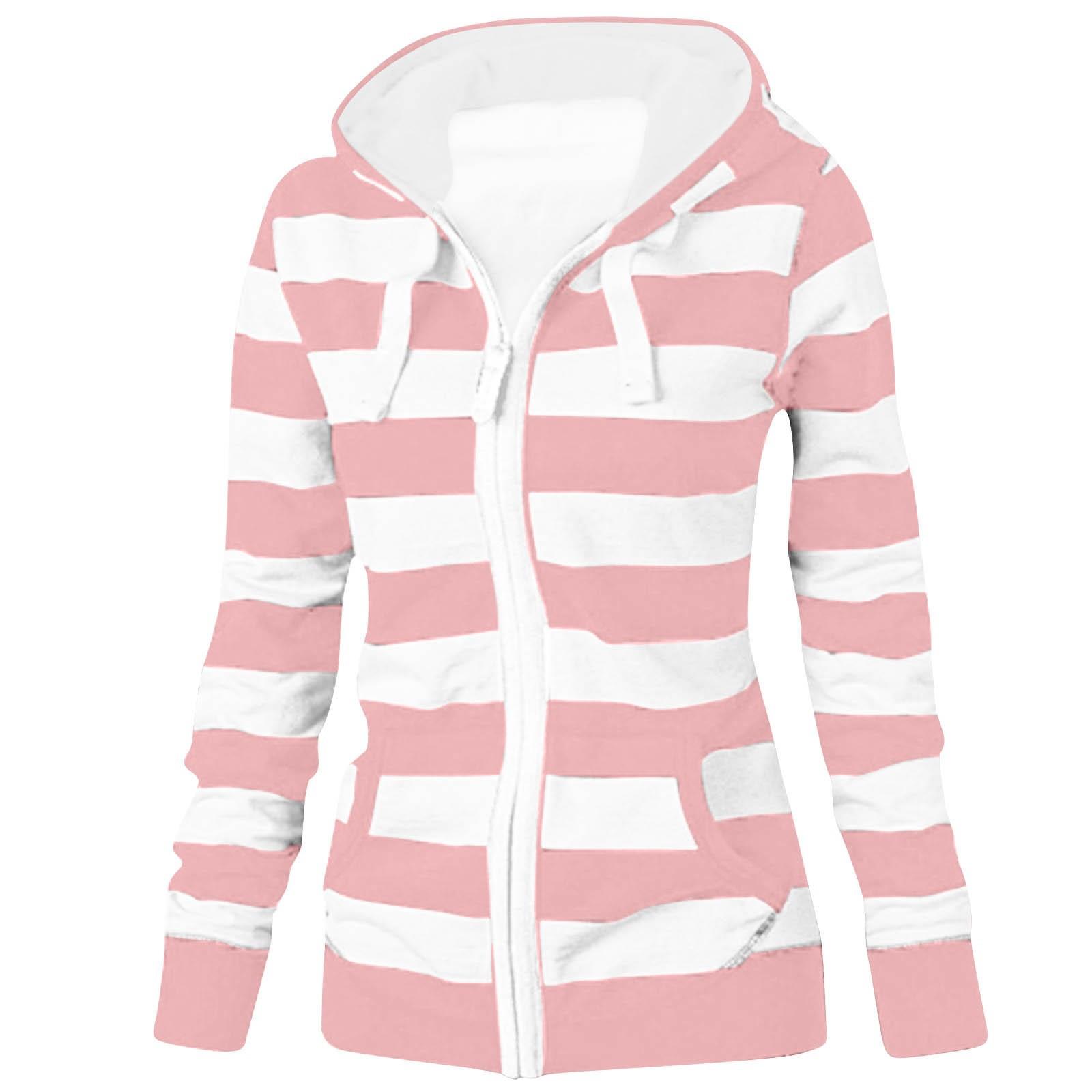 Womens Thickened Hooded Large Size Long Sleeve Striped