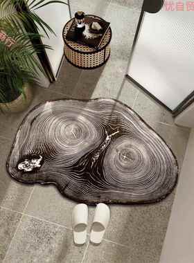 #木纹浴室地垫吸水防滑脚垫洗手间免洗地毯异形年轮家用洗漱台润