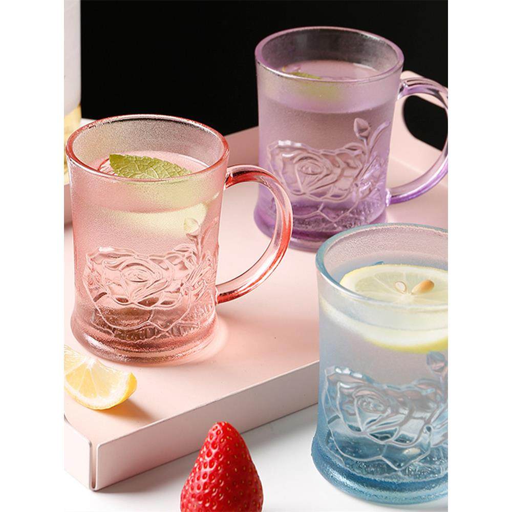 六只装耐热家用彩色玻璃杯喝水杯子夏季水杯套装啤酒杯客厅饮料杯