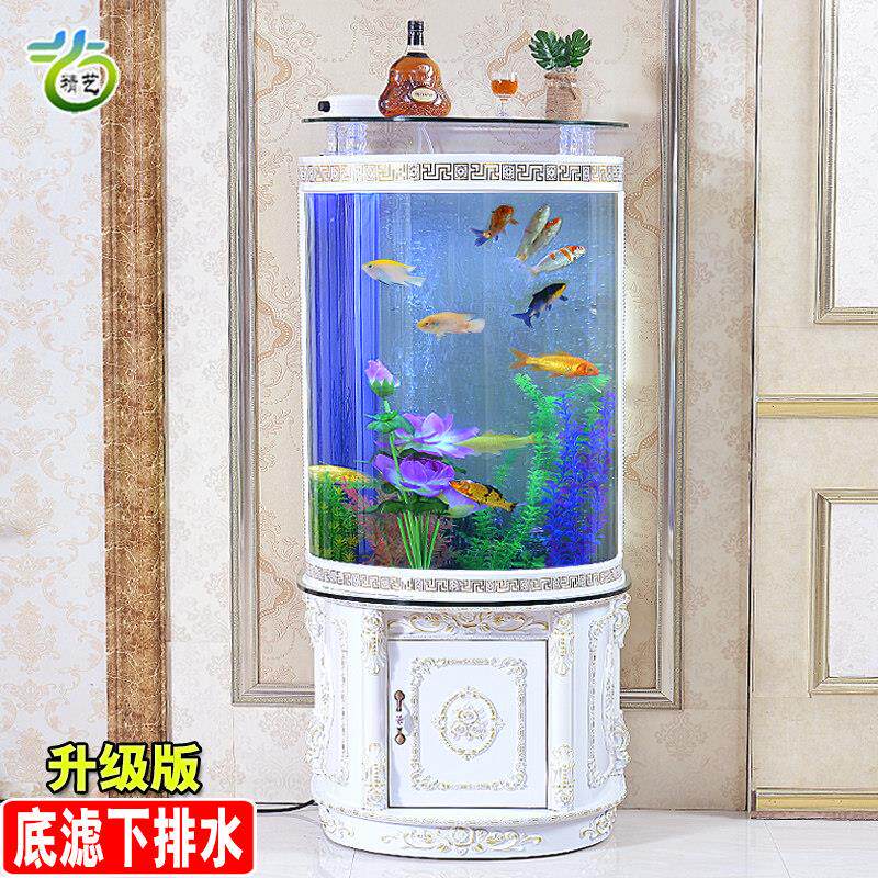 懒人金鱼缸玻璃半圆柱形免换水族箱生态底过滤柜落地欧式客厅家用