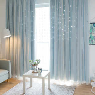 客厅全遮光简易窗帘纯色一整套安装 飘窗纱1vpk免打孔杆伸缩卧室窗