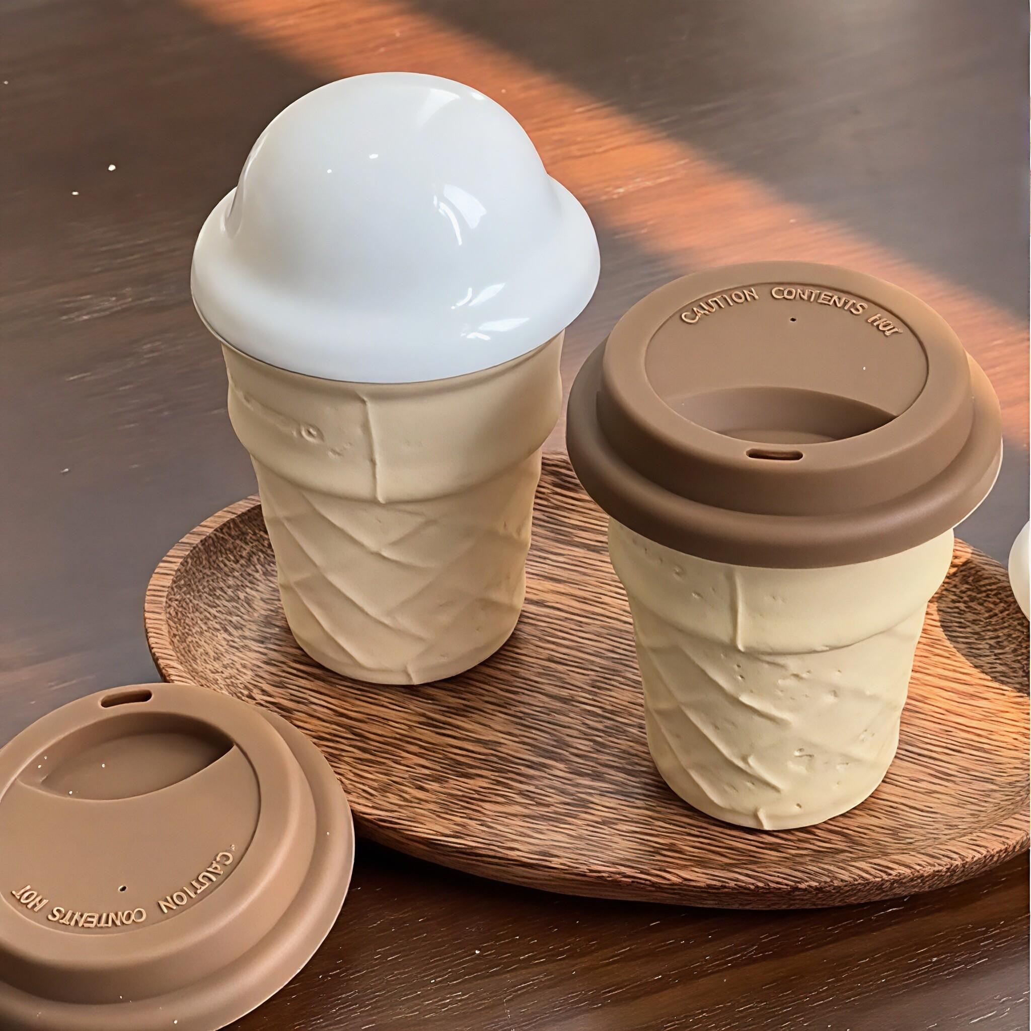 冰淇淋甜筒杯创意陶瓷咖啡随手杯带盖ins风送闺蜜生日礼物情侣杯图片
