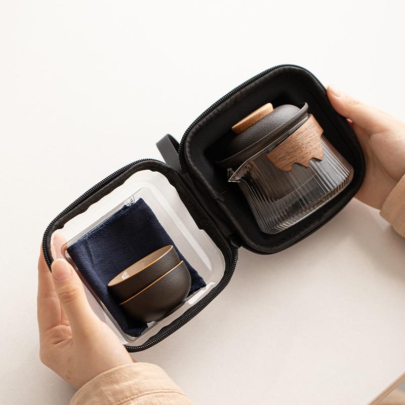 严选玻璃旅行茶具套装户外便携式一壶二杯文创礼品银行商务随手礼