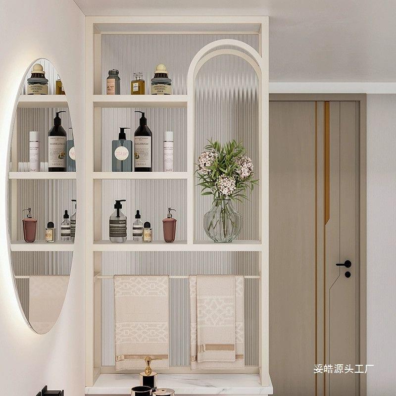 现简约漱奶油风卫生间洗柜台干TOR湿代区卧室置物架半墙屏风隔断