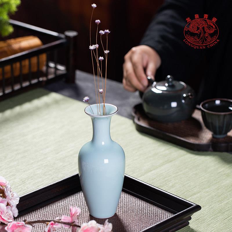 龙PNZ青瓷中花瓶简约花罐创客厅装饰式高端陶瓷水培意插花小摆泉