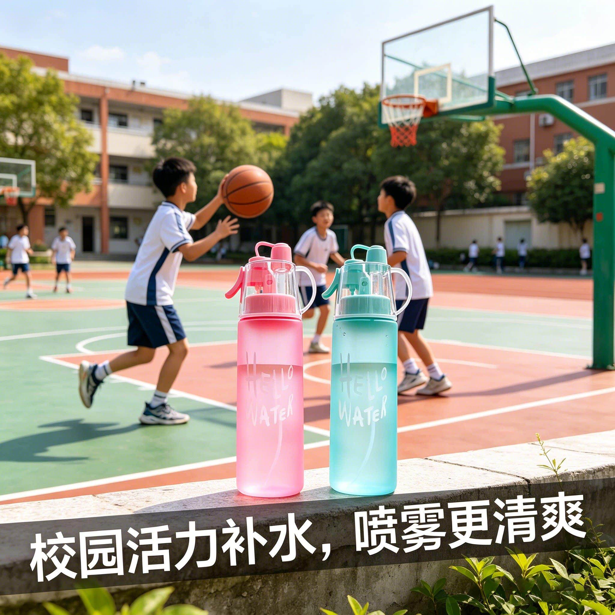 喷雾水杯儿童夏天喝水杯子男女学生便携运动大容量塑料耐摔喷水杯