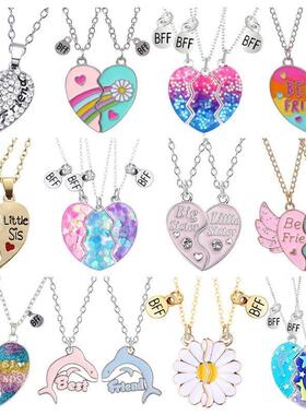 rendy Simple Heart Necklace Sisters Pendant 2/3 Pcs BFF Lett