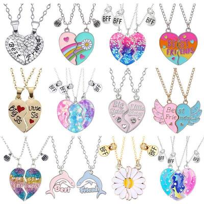 rendy Simple Heart Necklace Sisters Pendant 2/3 Pcs BFF Lett