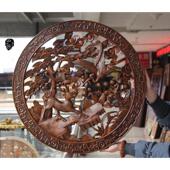 东阳木雕挂件福禄寿喜圆形挂件实木香樟木手工雕刻客厅玄关背景墙