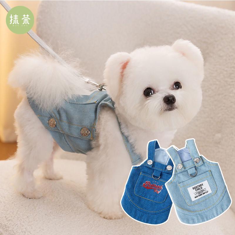 口袋公主秋冬季猫咪宠物犬服背带狗狗牛仔中小型两脚裙风衣连衣裙