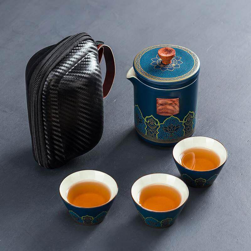 陶瓷快客杯一壶三杯便携式旅行功夫茶具套装户外旅游包简约泡茶壶