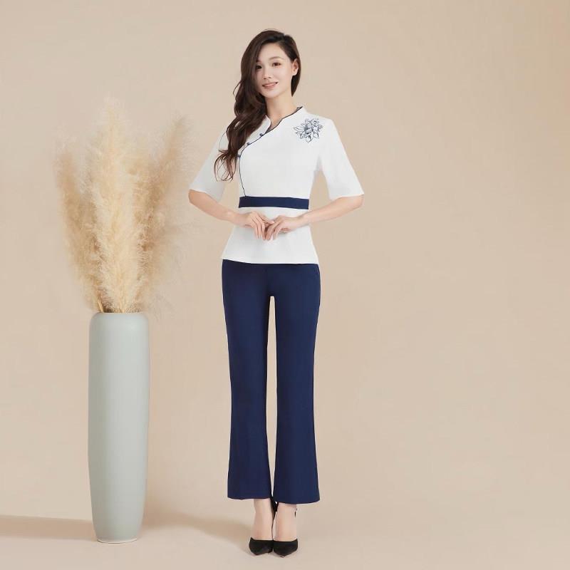 高端养生馆工作服女夏季新款中医推拿理疗足浴技师服长裤套装