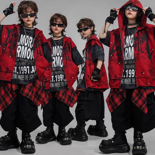 儿童街舞套装男童嘻哈潮服女童酷帅爵士舞屁帘幼儿hiphop演出服装