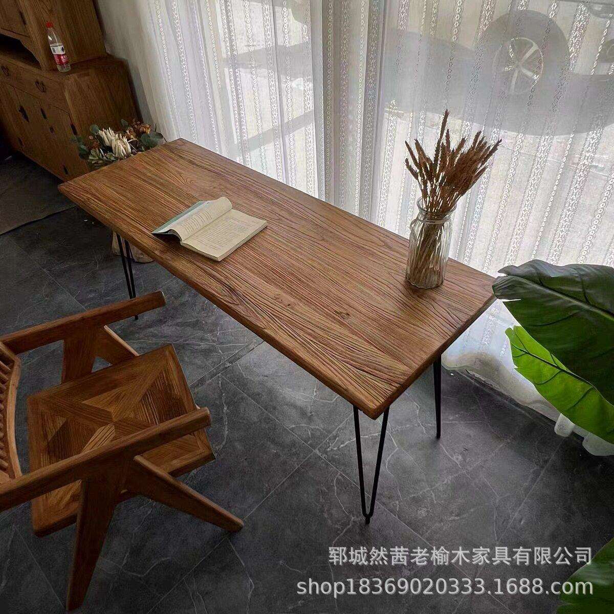 创意老榆木茶桌可折叠老门板喝茶桌小户型公桌椅餐桌茶台公桌
