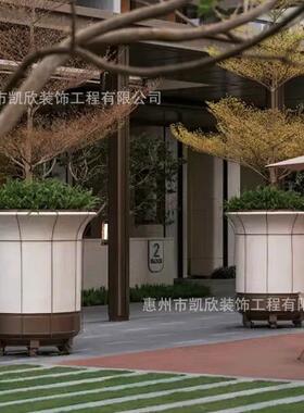玻20250604璃店钢花盆户外院花钵别花墅酒大堂器大花缸圆形落地花