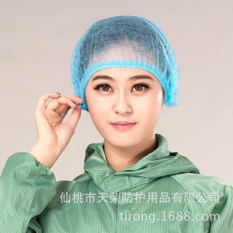 无纺布条形帽一次性帽子蓝白色无尘头套网帽车间防油烟厨师帽批发