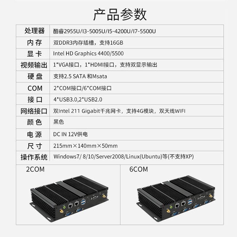 酷睿无风扇迷你工控机嵌入式电脑工控主机工业小主机mini pc