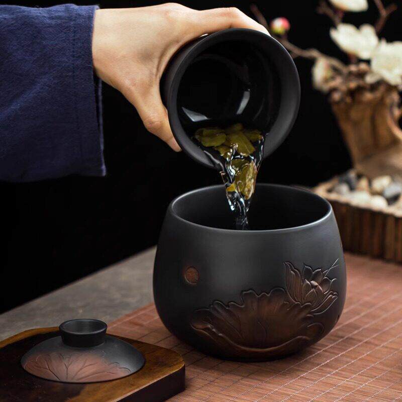 覆古紫陶水碗茶洗茶渣罐建水茶渣分离废水罐家用陶瓷大过滤茶