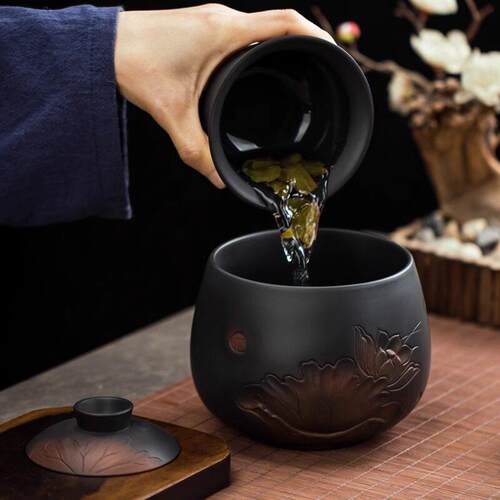覆古紫陶水碗茶洗茶渣罐建水茶渣分离废水罐家用陶瓷大过滤茶