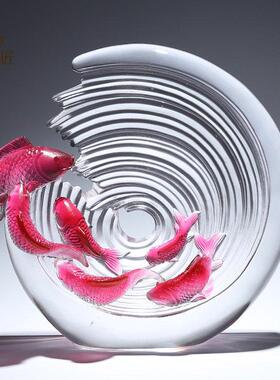 高端琉璃艺术品如鱼得水锦鲤鱼摆件水晶工艺礼品摆饰乔迁新居礼品