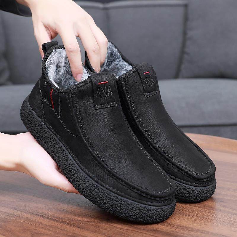 高档北京布鞋男士冬老季老人寒鞋加绒保暖加厚高帮防一棉脚蹬休闲