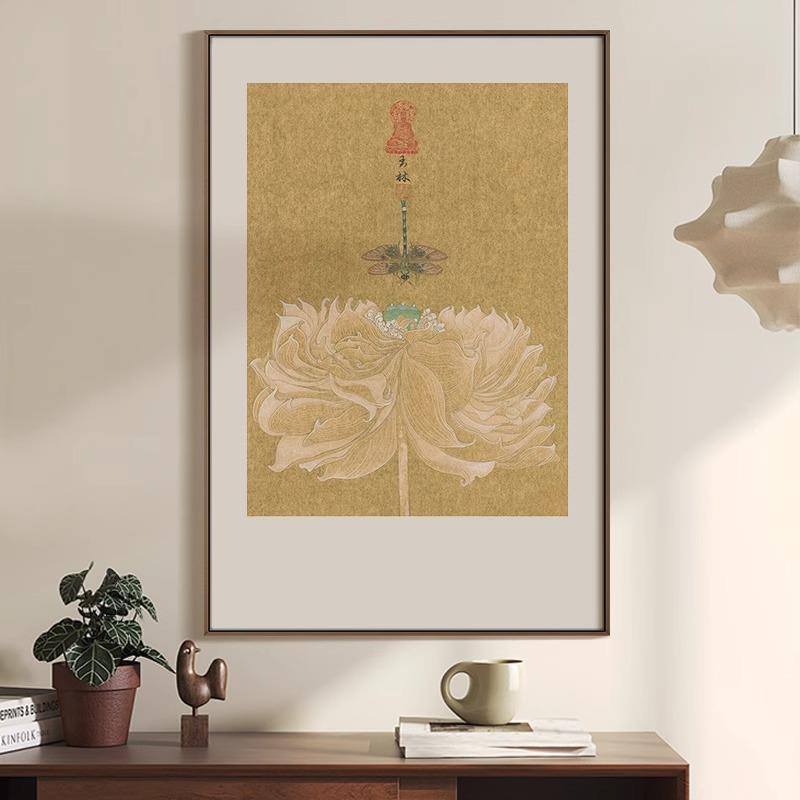 新中式入户玄关禅意装饰画酒店餐厅包间花鸟挂画茶室书房背景墙画