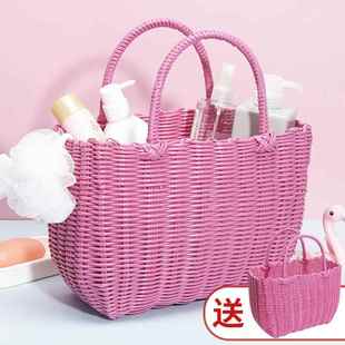 洗澡提篮篮子手工编制购物篮手提买菜篮子野餐收纳筐浴室水果菜框