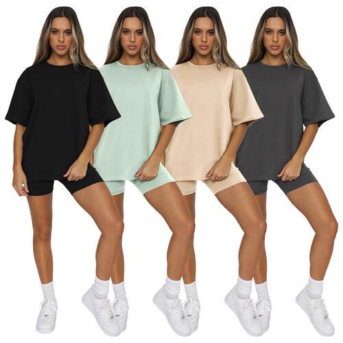 Short sleeved pullover top and shorts set for women