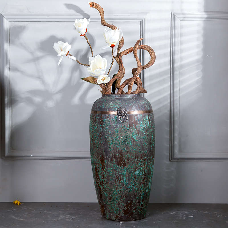 花落地粗中式摆花瓶客厅做旧三件套玄关复古器插花景德镇新陶陶瓷