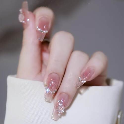 24pcs Jelly Press on Fake Nails Set Short Acrylic Long Coff