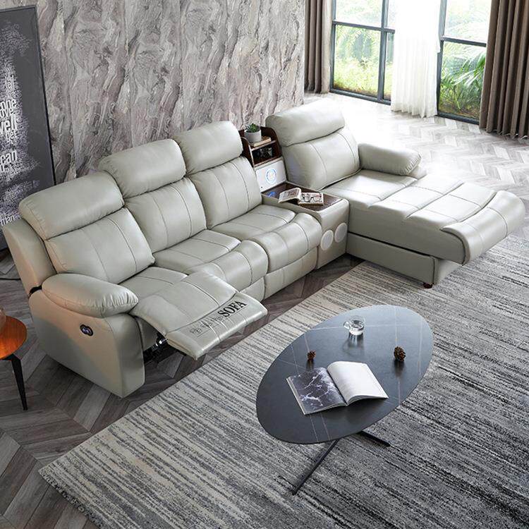现代牛皮智能沙发舱家庭影院客厅简约L型转角头层皮组合智能电动