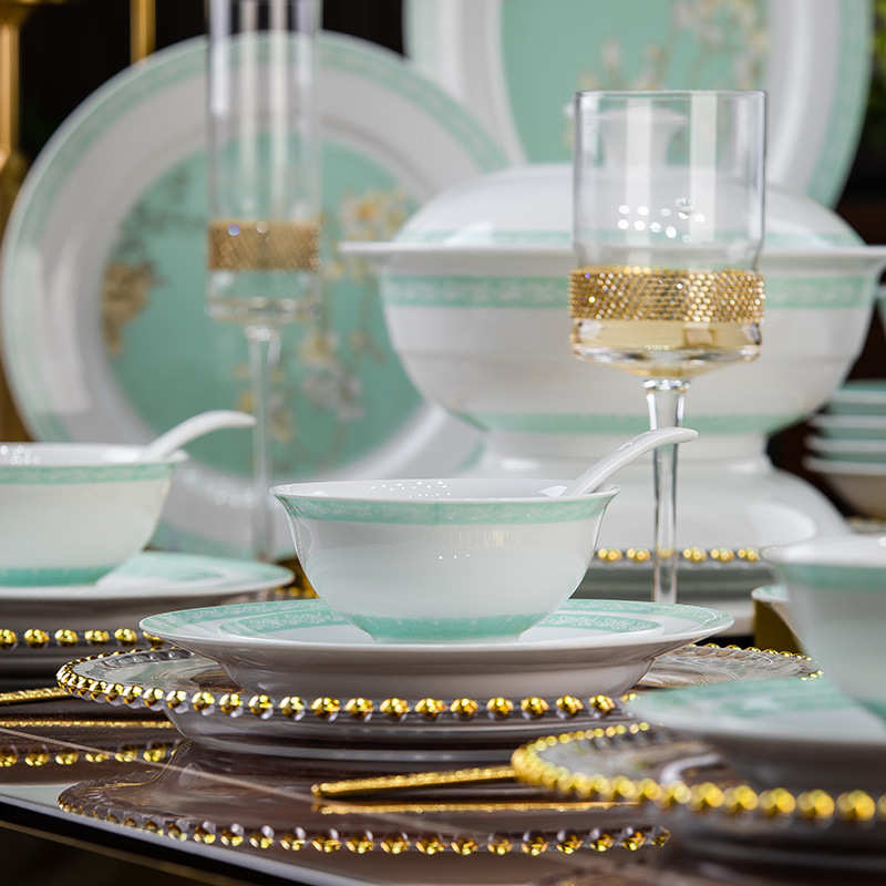 碗碟套装中式家用高白瓷餐具乔迁新居碗送礼碗盘釉下彩景德镇餐具