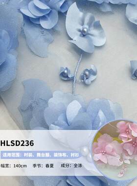 手工定位DIY订花钉珠平绣面料 立体绣花网纱汉服旗袍刺绣布料