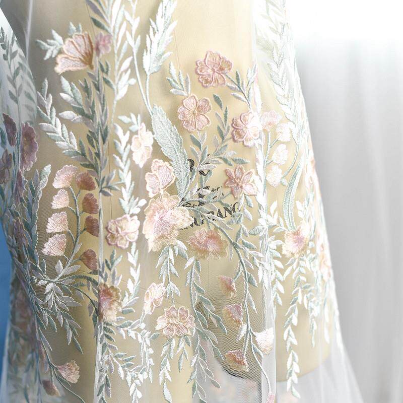 彩色立体树枝刺绣蕾丝面料婚纱礼服装手工diy布料网纱装饰材料绿