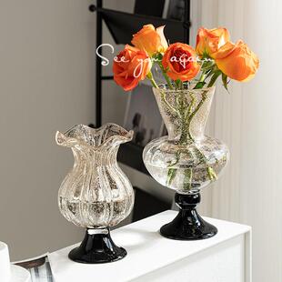 花瓶玻璃高级感法式 覆古创意设计感小众鲜花插花专用艺术客厅摆件