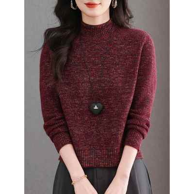 半高领花纱针织毛衣女秋冬2025新款小个子短款加厚内搭打底衫上衣