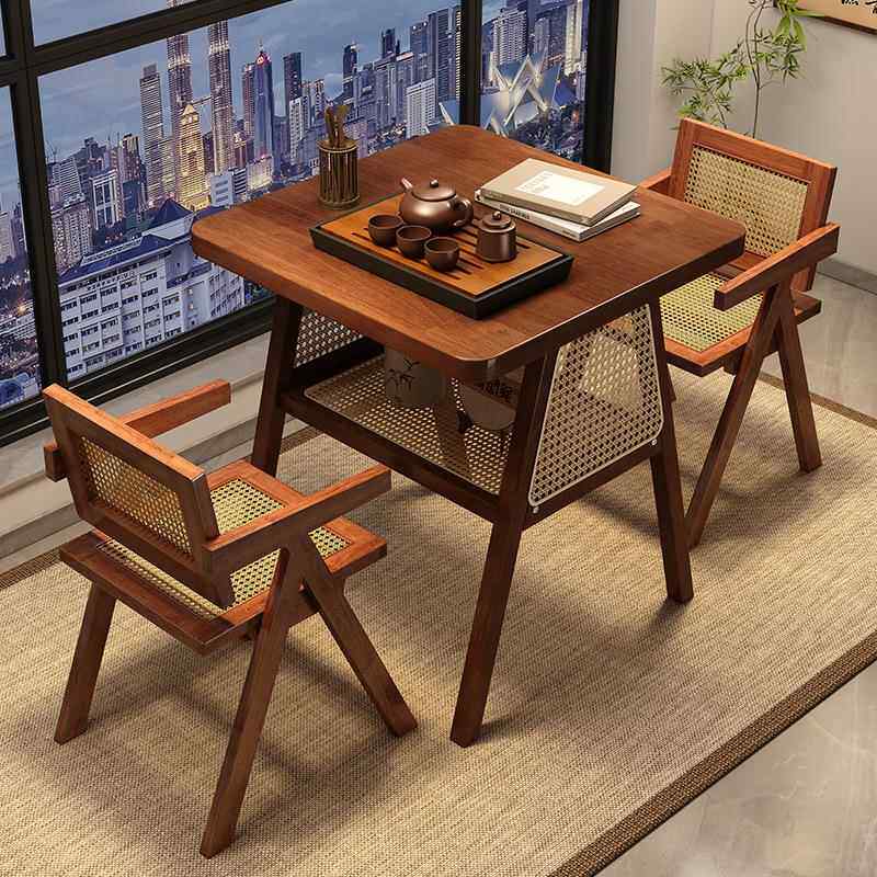 实木阳台茶桌椅简约泡茶桌网红一桌两椅组合小户型休闲藤椅三件套