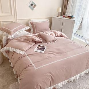 高档i心ns床单被套裙夏季 蕾丝床上四件套100全棉纯棉少女边公主风