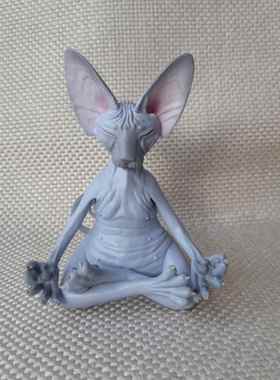 新款跨境亚马逊 无毛猫打坐修炼树脂摆件瑜伽工艺品现代家居桌面