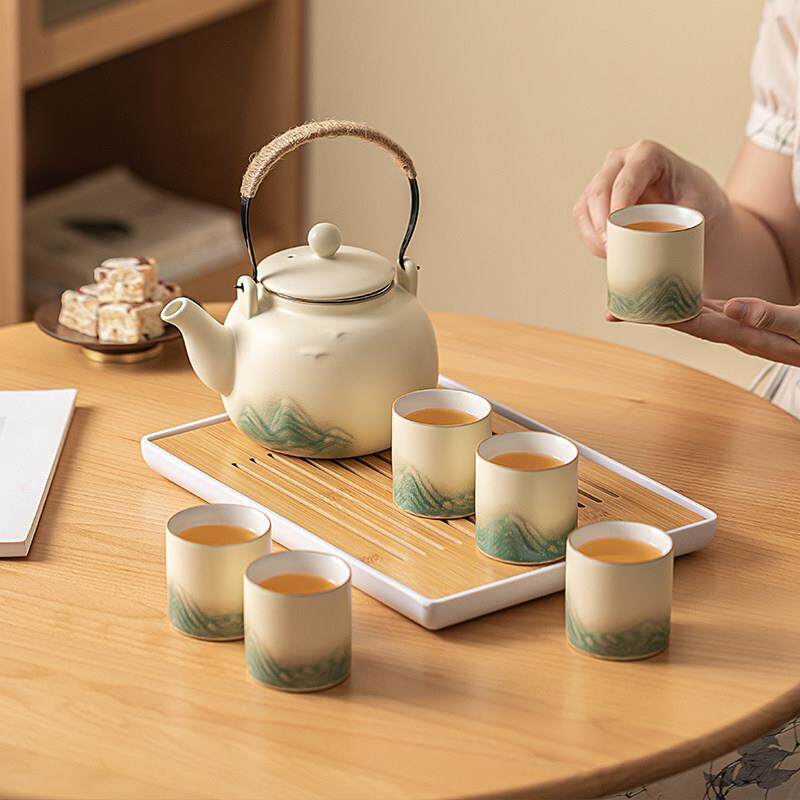 景德镇万疆小清新提梁壶功夫茶具套装陶瓷家用中式现代简约大号茶
